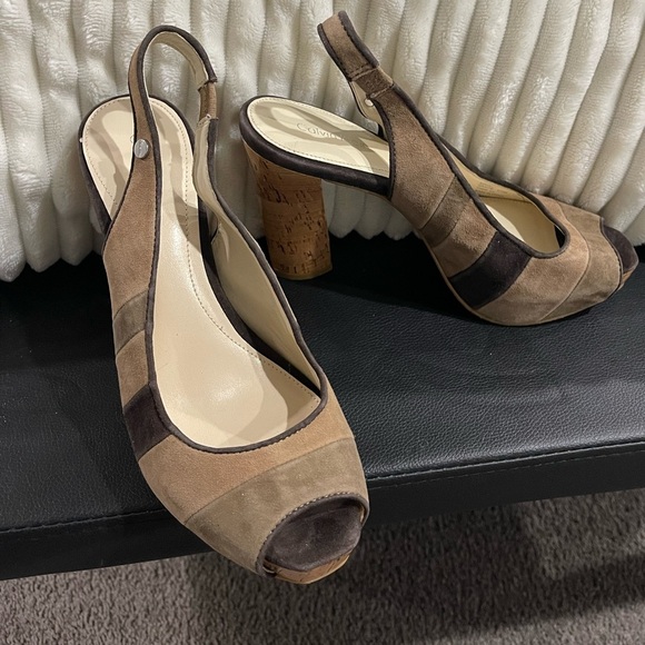 New Calvin Klein suede platform heels sandals 7.5 $129 - Picture 6 of 7